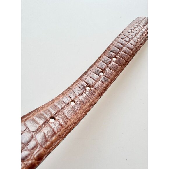 DANIER Brown Croc Embossed Leather Brushed Gold Buckle Hip Belt, Size M - Picture 10 of 14